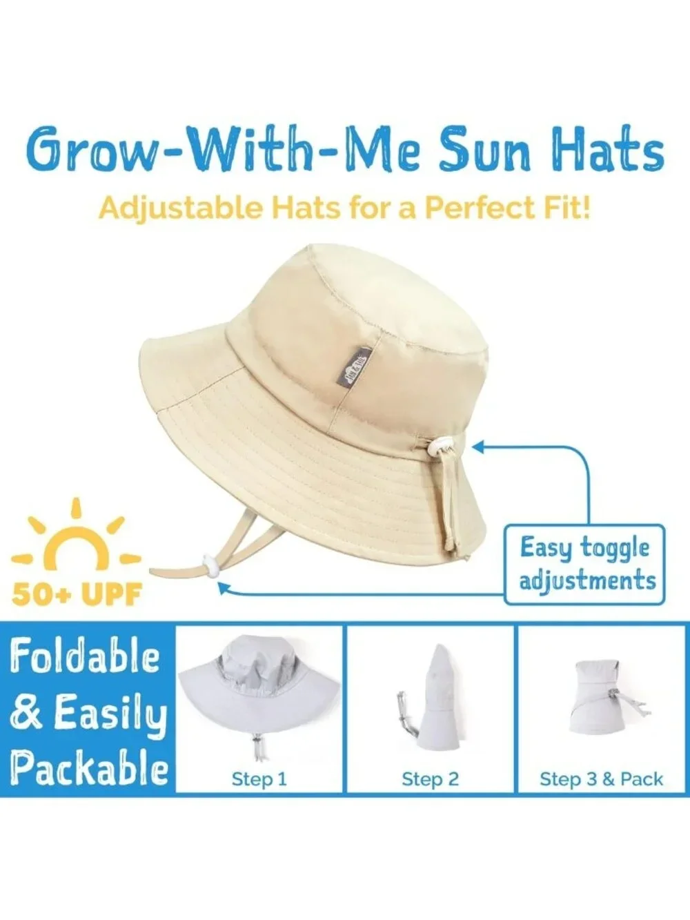 Grow-with-Me Cotton Bucket Sun Hats for Baby & Kids - UV Protection, Adjustable